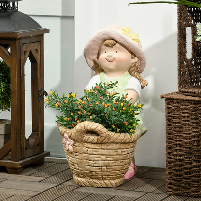 Garden Figure "Girl with Flower Pot", Weather-Resistant Garden Statue, Plant Pot Ornament, Garden Decor, Sculpture for Home Decoration, Garden, Yard