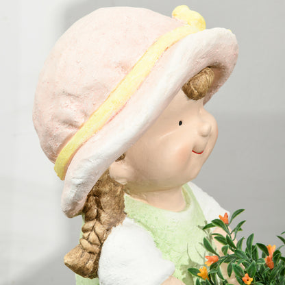Garden Figure "Girl with Flower Pot", Weather-Resistant Garden Statue, Plant Pot Ornament, Garden Decor, Sculpture for Home Decoration, Garden, Yard