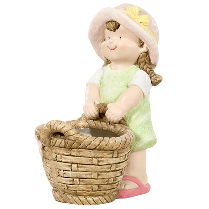 Garden Figure "Girl with Flower Pot", Weather-Resistant Garden Statue, Plant Pot Ornament, Garden Decor, Sculpture for Home Decoration, Garden, Yard