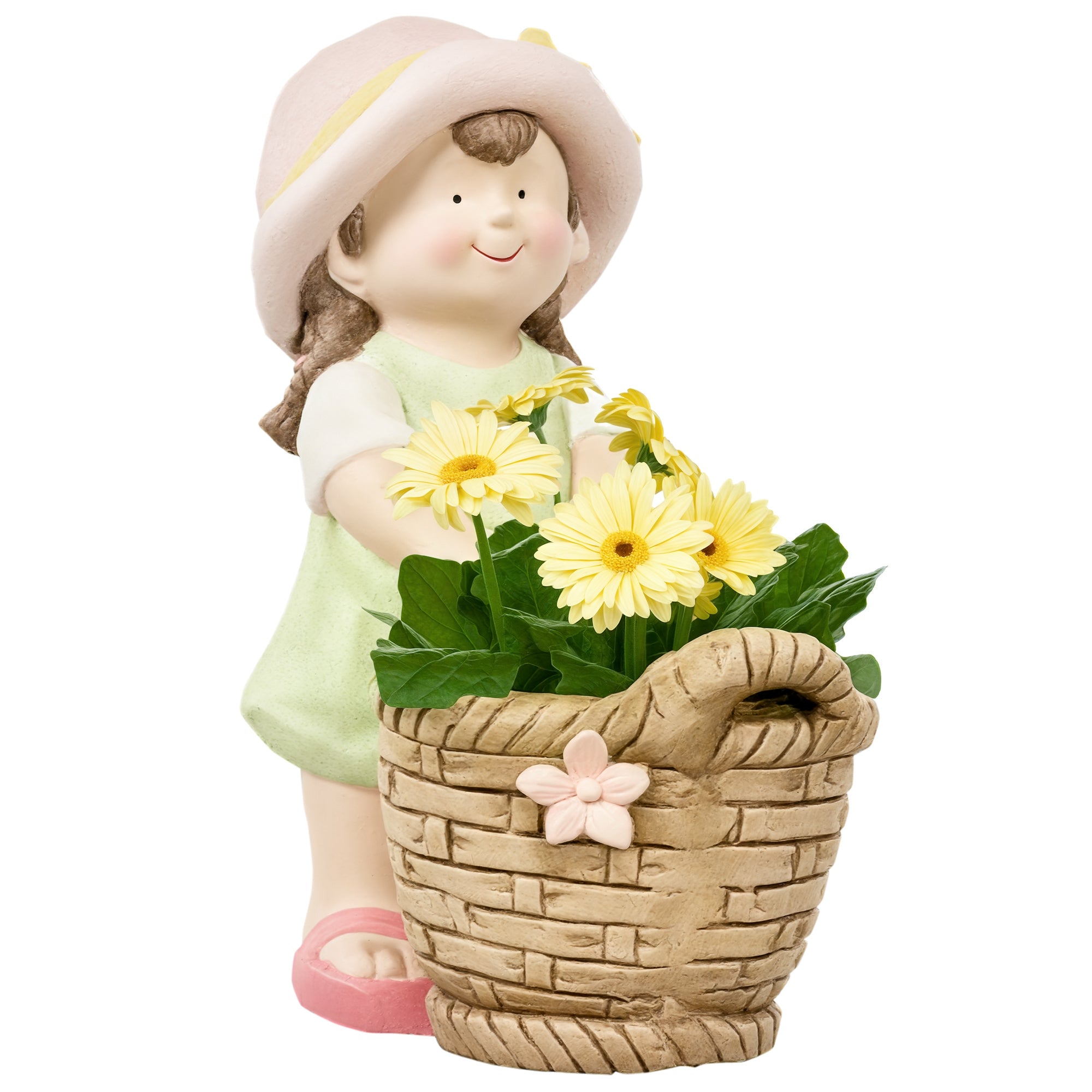 Garden Figure "Girl with Flower Pot", Weather-Resistant Garden Statue, Plant Pot Ornament, Garden Decor, Sculpture for Home Decoration, Garden, Yard