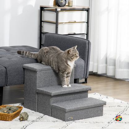 3-Step Pet Stairs for Dogs Cats with Openable Tops and Storage Space 63.5x42.5x40.5 cm Gray