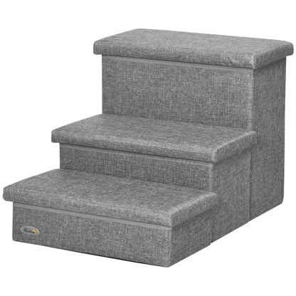 3-Step Pet Stairs for Dogs Cats with Openable Tops and Storage Space 63.5x42.5x40.5 cm Gray