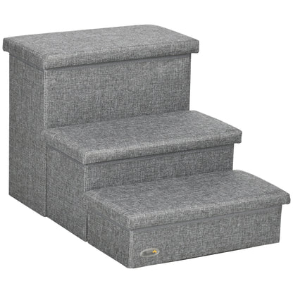 3-Step Pet Stairs for Dogs Cats with Openable Tops and Storage Space 63.5x42.5x40.5 cm Gray