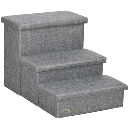 3-Step Pet Stairs for Dogs Cats with Openable Tops and Storage Space 63.5x42.5x40.5 cm Gray