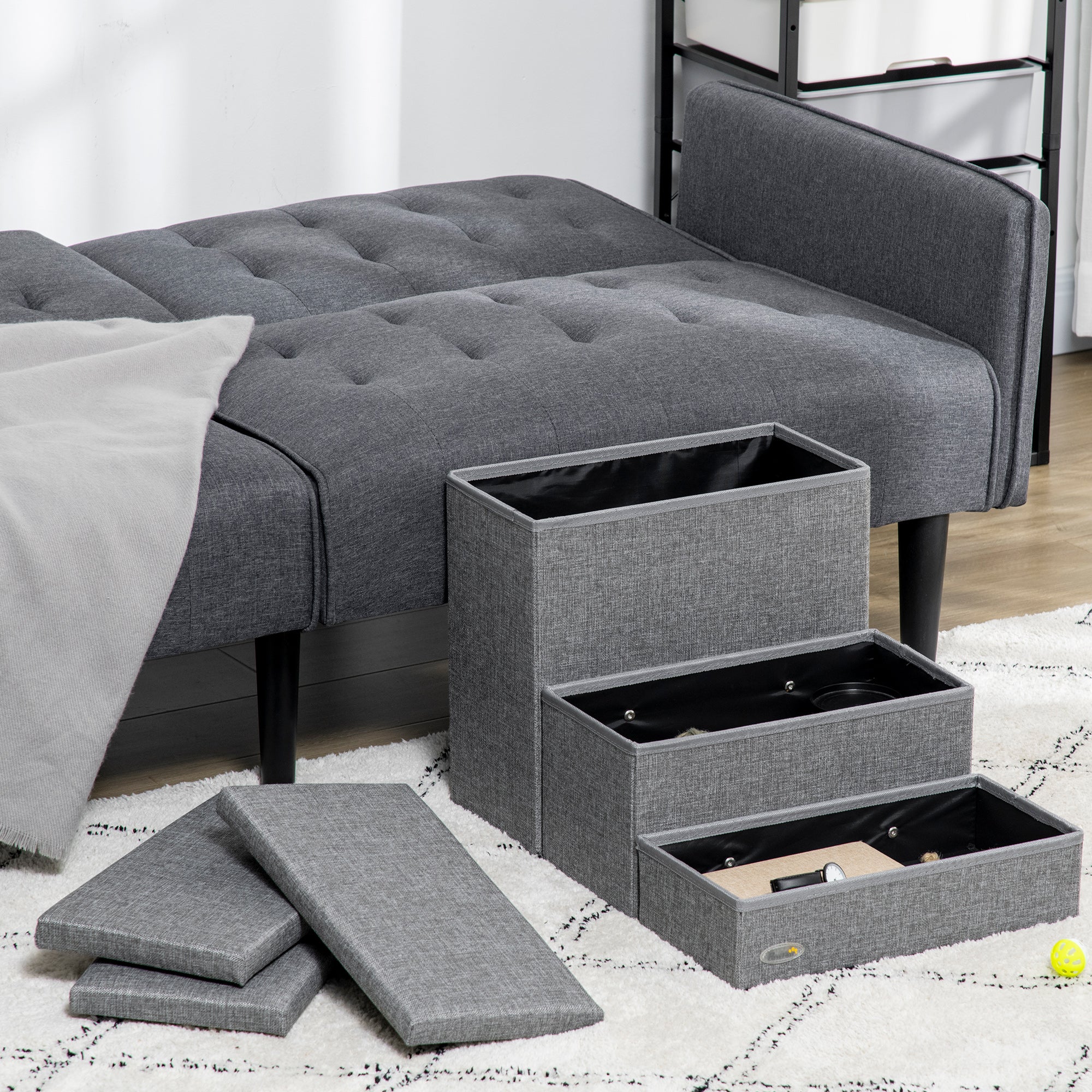 3-Step Pet Stairs for Dogs Cats with Openable Tops and Storage Space 63.5x42.5x40.5 cm Gray
