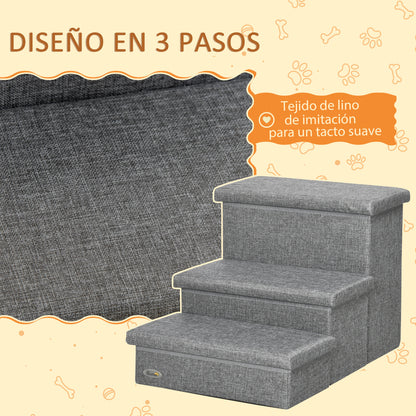 3-Step Pet Stairs for Dogs Cats with Openable Tops and Storage Space 63.5x42.5x40.5 cm Gray