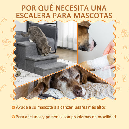 3-Step Pet Stairs for Dogs Cats with Openable Tops and Storage Space 63.5x42.5x40.5 cm Gray