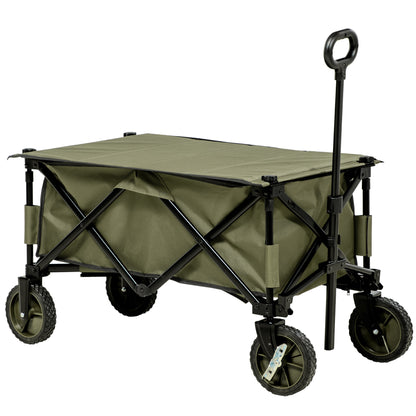 Folding Wagon, Handcart with Wheels, Brakes, Carry Bag, 125L Transport Cart up to 120kg Capacity, XXL Utility Wagon, Garden Cart for Beach Camping Shopping, Green