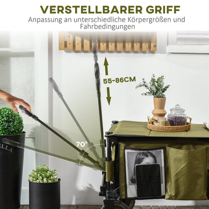 Folding Wagon, Handcart with Wheels, Brakes, Carry Bag, 125L Transport Cart up to 120kg Capacity, XXL Utility Wagon, Garden Cart for Beach Camping Shopping, Green