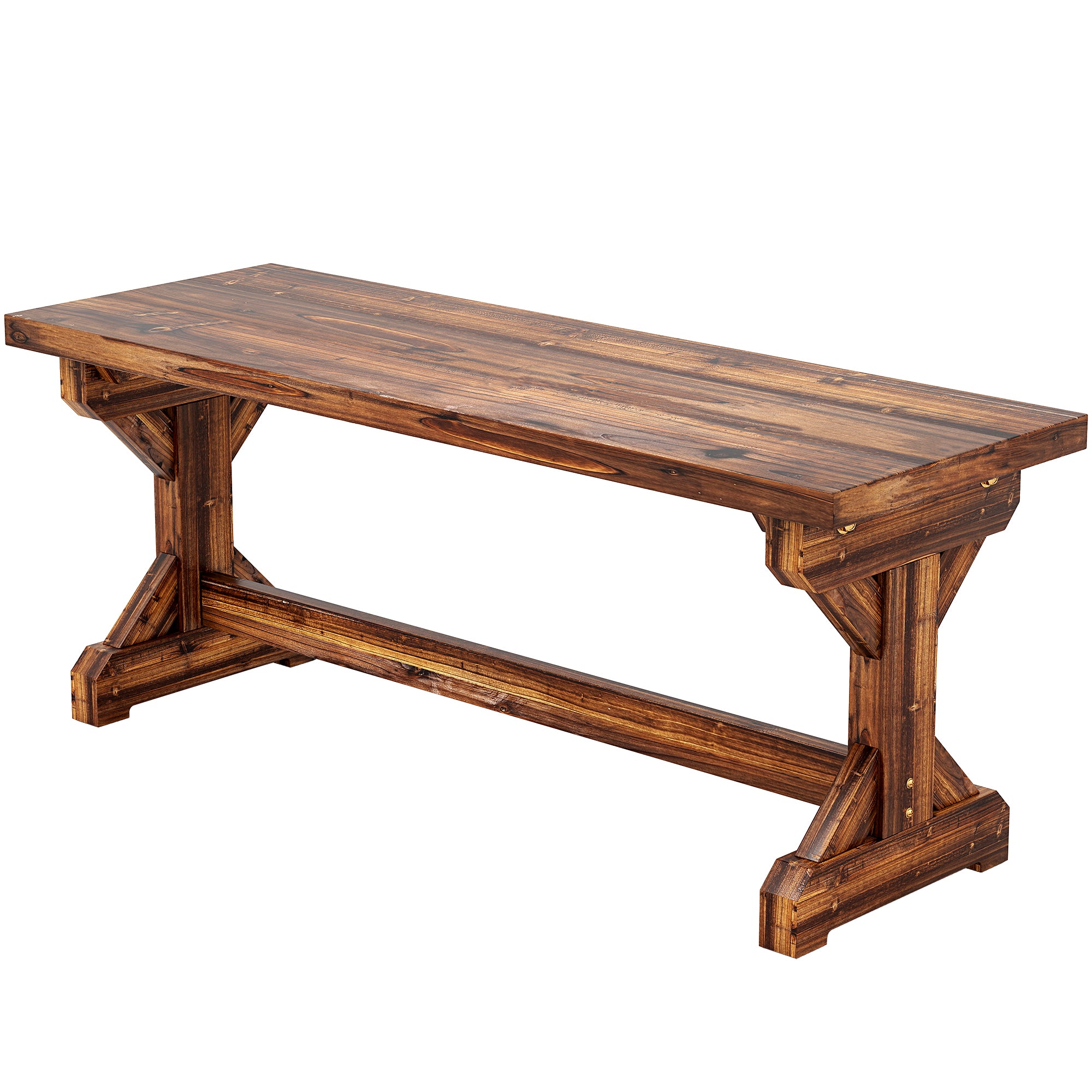 2-Person Weather-Resistant Solid Spruce Garden Bench with X-Base, Charred Finish — 45 x 16 x 18 in, 530 lb Capacity