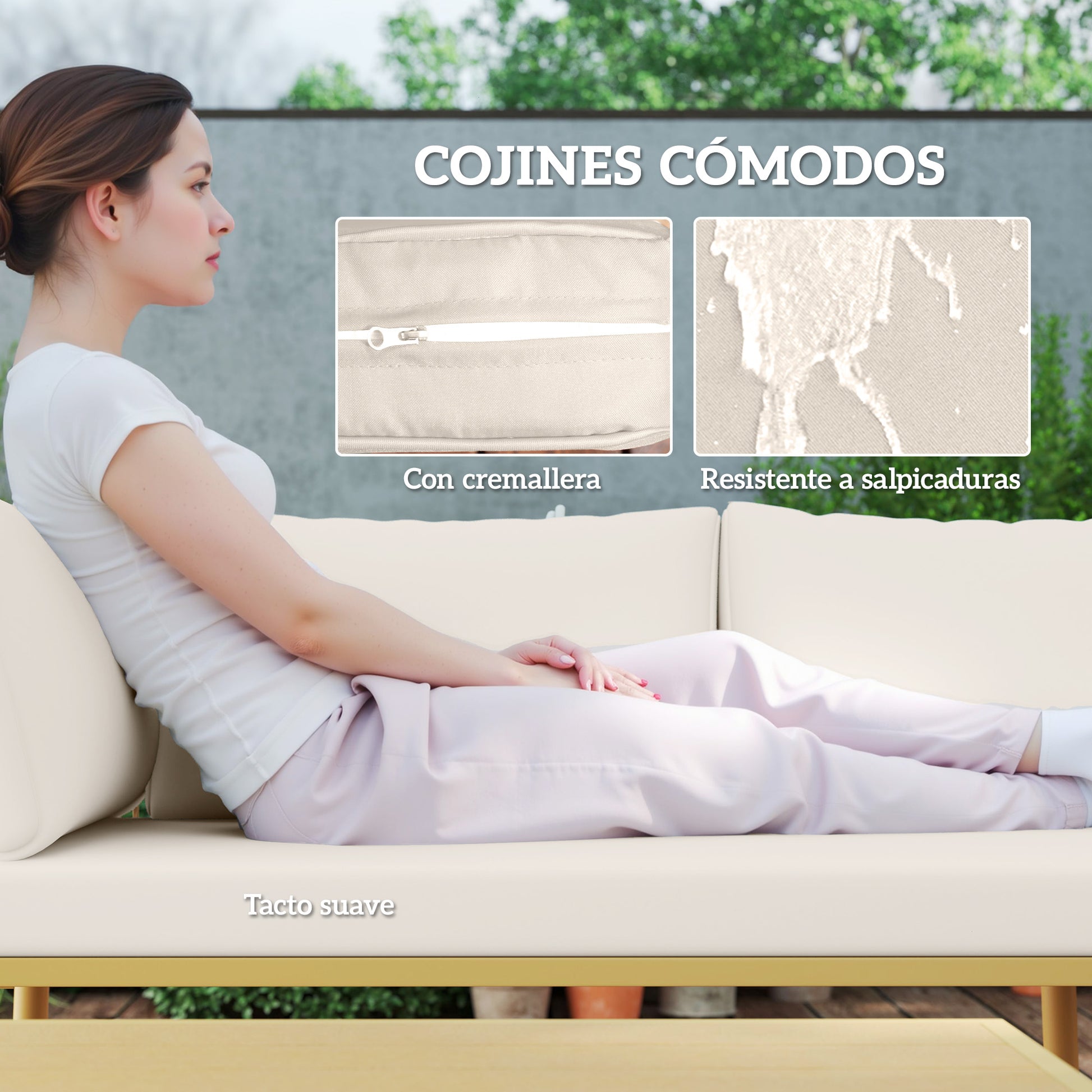 4-Piece Outdoor Synthetic Rattan Garden Set Garden Furniture Corner Sofa Includes 2 Two-seater Sofas 1 Footstool 1 Coffee Table with Natural Cushions