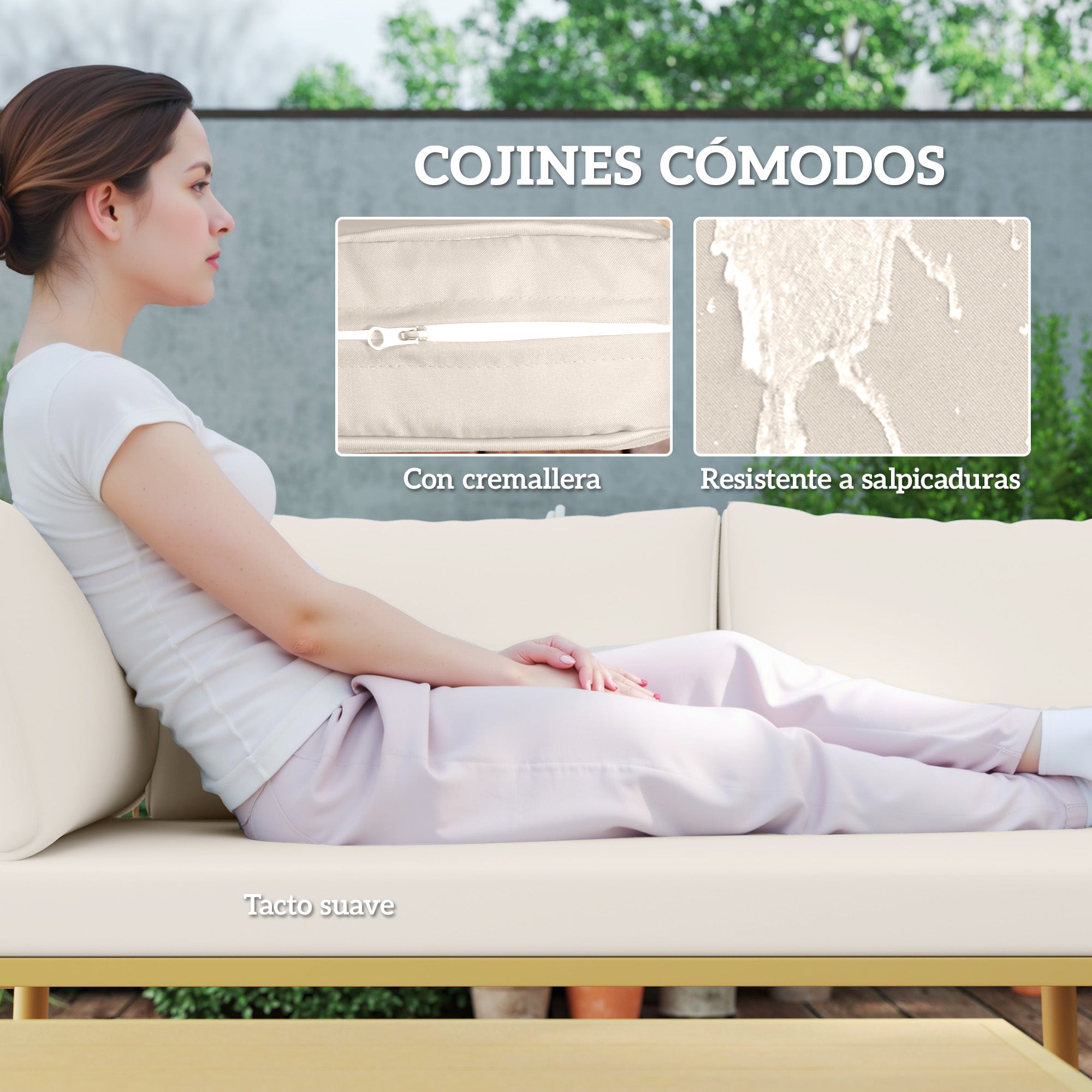 4-Piece Outdoor Synthetic Rattan Garden Set Garden Furniture Corner Sofa Includes 2 Two-seater Sofas 1 Footstool 1 Coffee Table with Natural Cushions