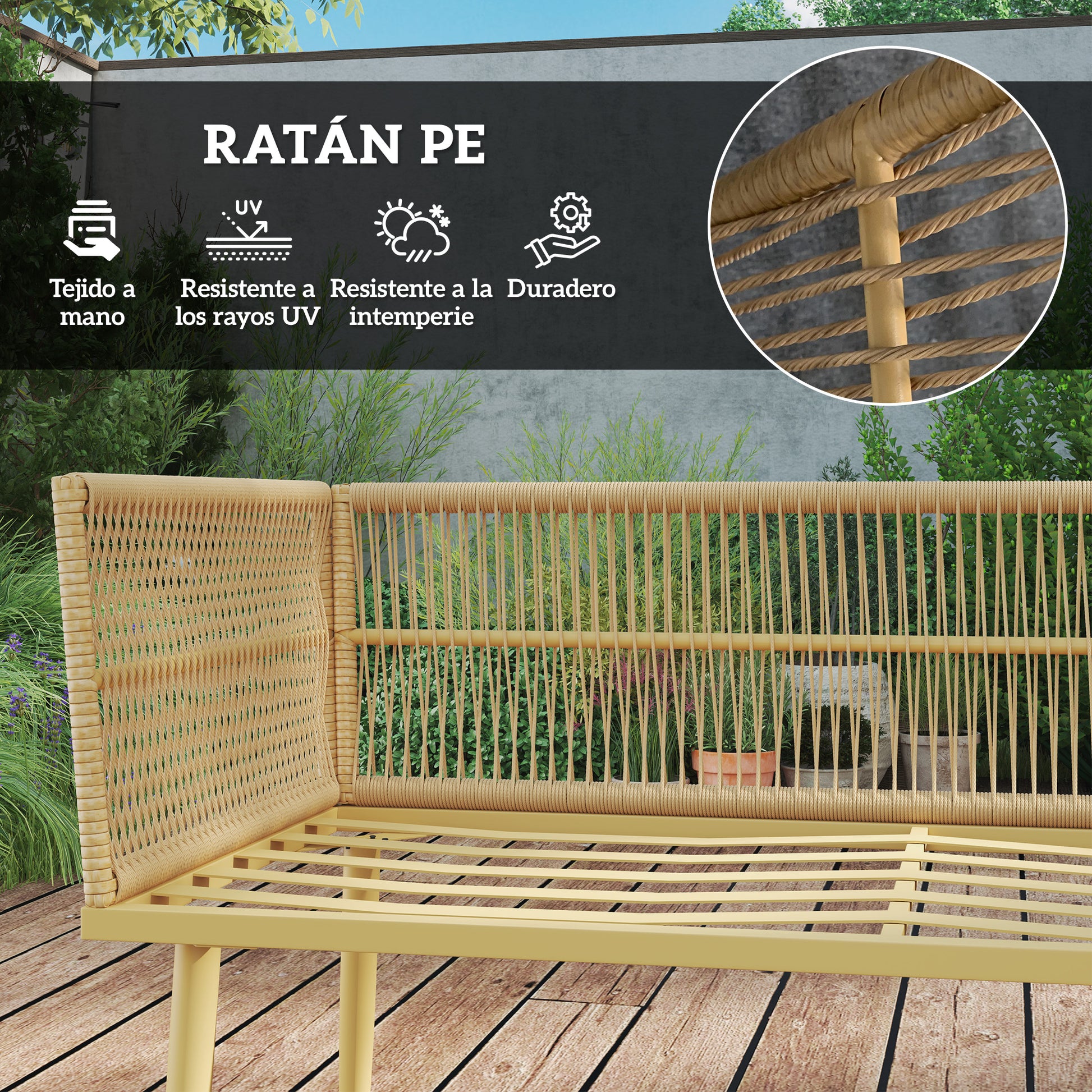 4-Piece Outdoor Synthetic Rattan Garden Set Garden Furniture Corner Sofa Includes 2 Two-seater Sofas 1 Footstool 1 Coffee Table with Natural Cushions