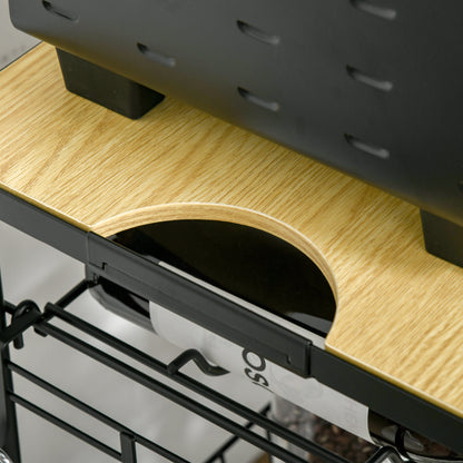 Kitchen Cart with Wheels Multi-Purpose Serving Cart with Bottle Holder Removable Basket Tray and 4 Hooks for Dining Room Living Room 60.5x35.5x75 cm Black and Oak