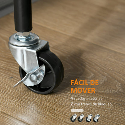 Kitchen Cart with Wheels Multi-Purpose Serving Cart with Bottle Holder Removable Basket Tray and 4 Hooks for Dining Room Living Room 60.5x35.5x75 cm Black and Oak