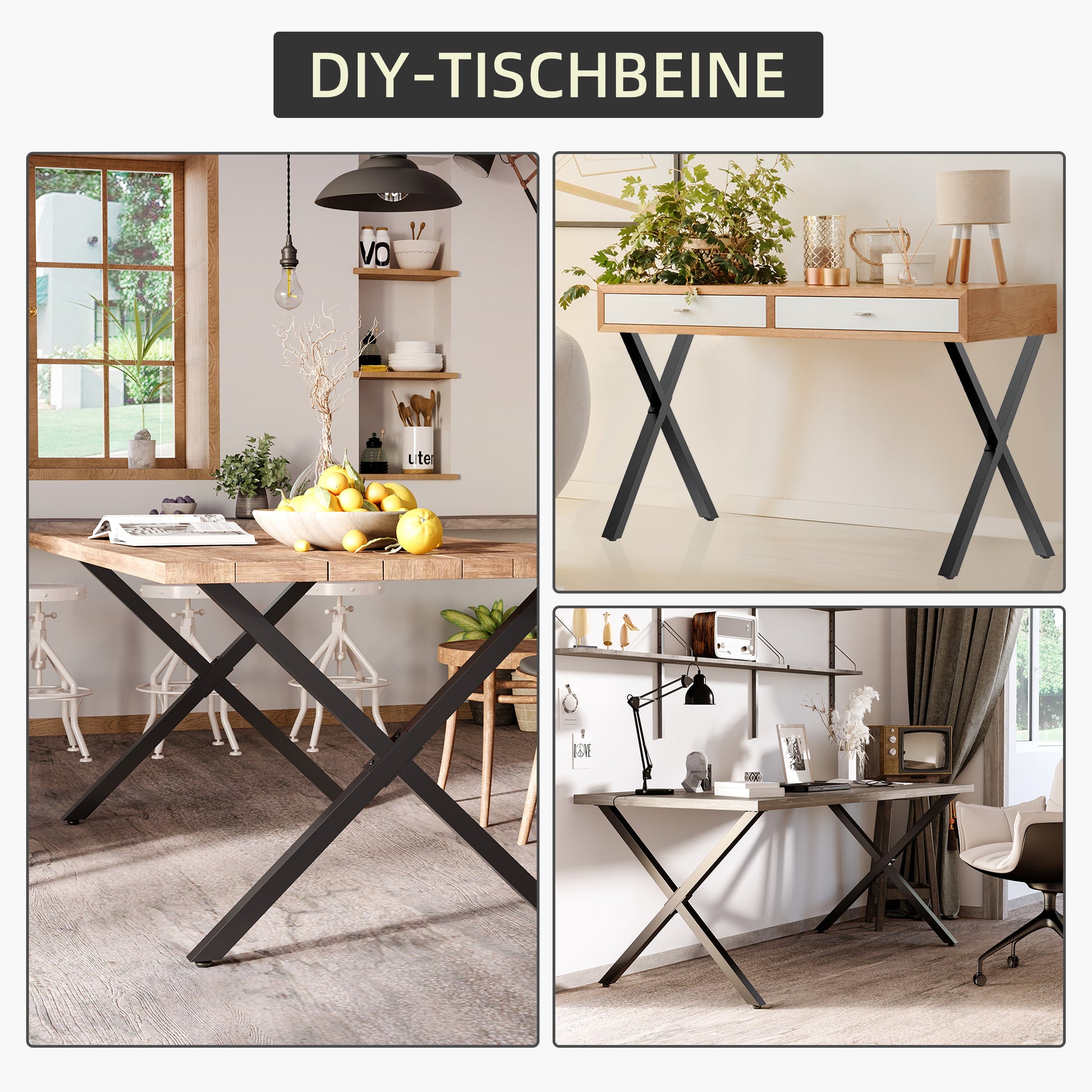2 Pieces Steel Table Legs Table Feet for Dining Table Desk Coffee Table Table Base in X-Form Black 72cm