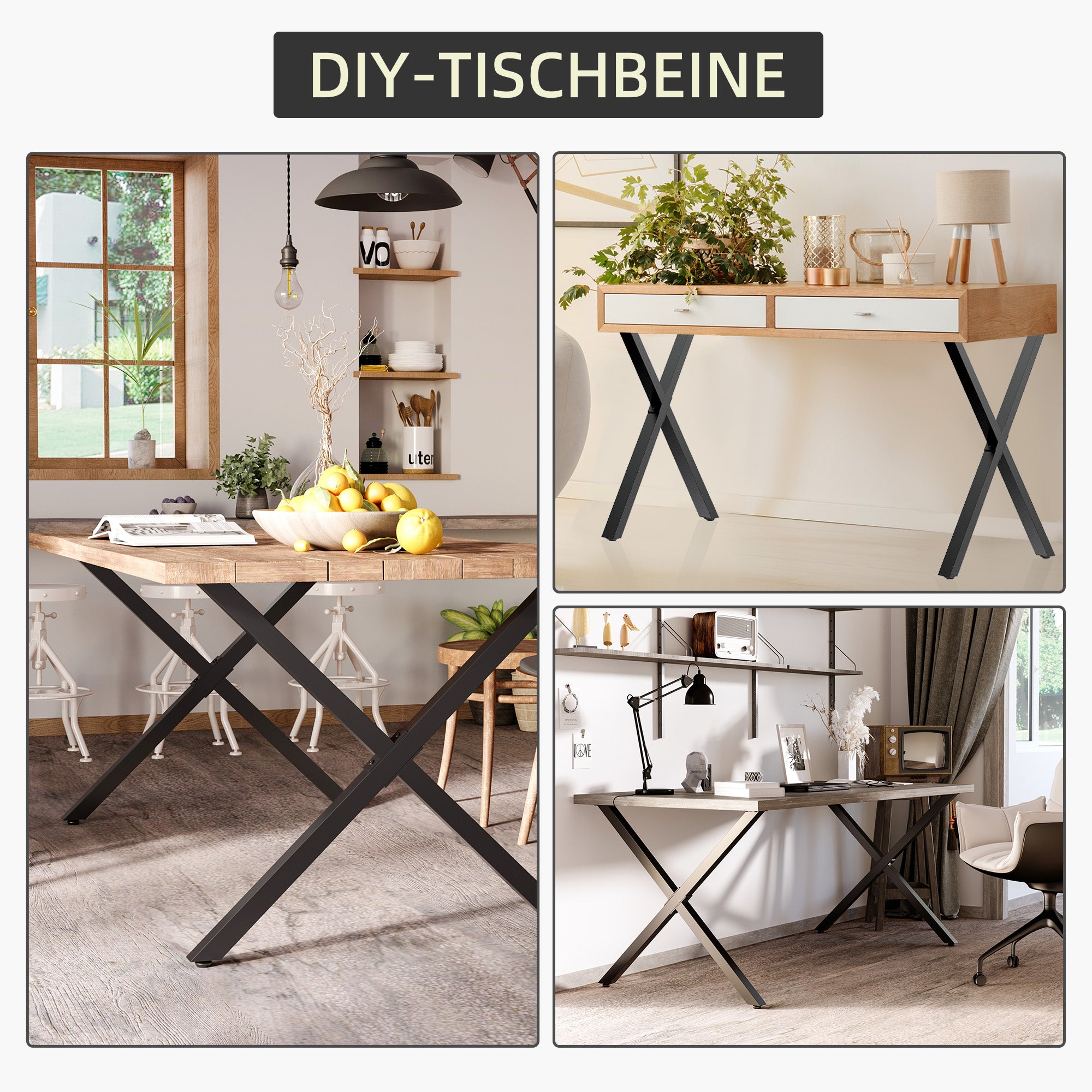 2 Pieces Steel Table Legs Table Feet for Dining Table Desk Coffee Table Table Base in X-Form Black 72cm