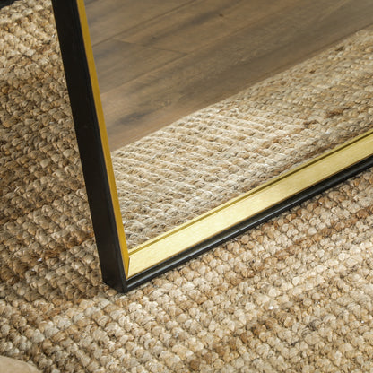Full Length Floor Mirror with Rear Stand and MDF Glass Wall Mirror with Shatterproof Protective Film, 37x3x157 cm, Black and Gold