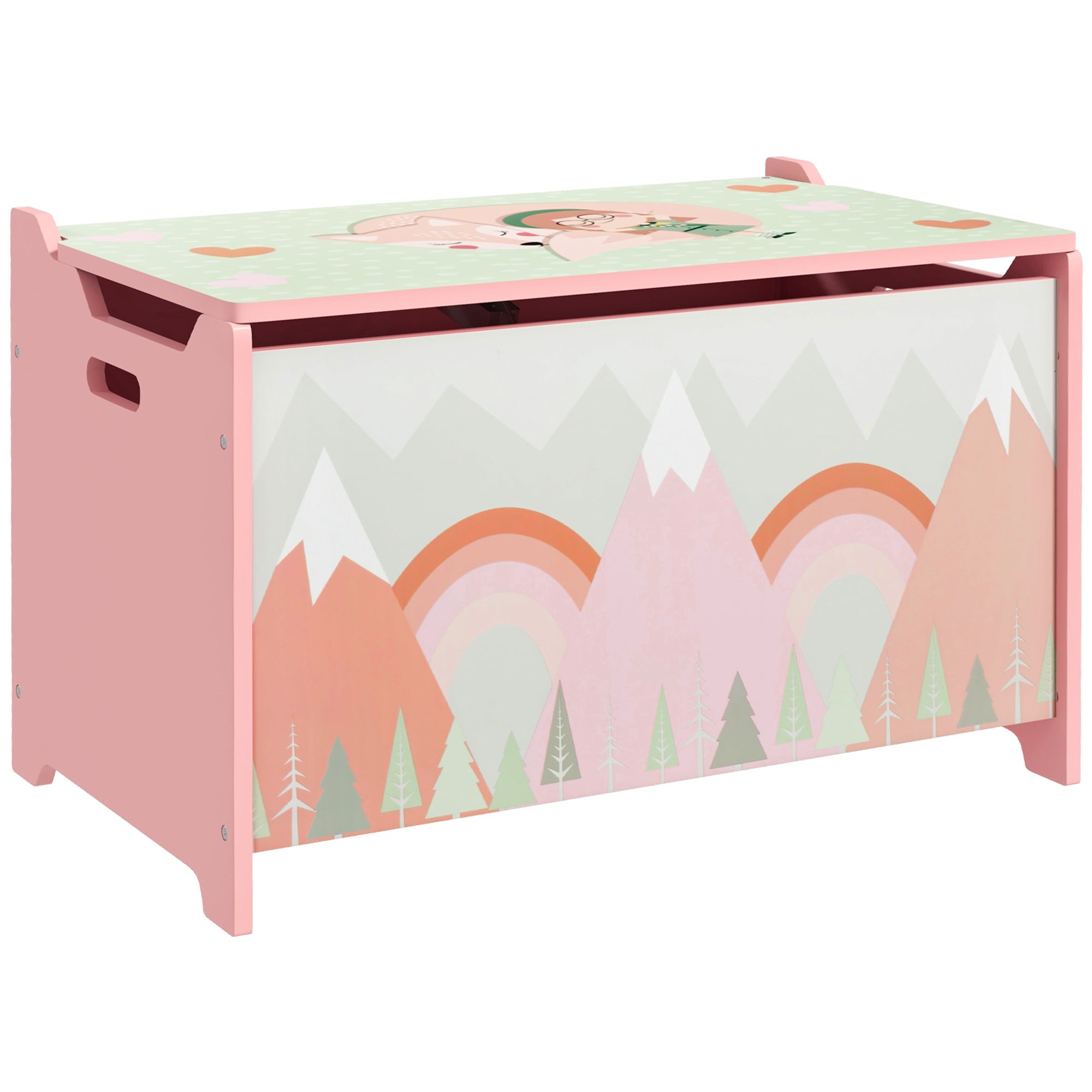 ZONEKIZ Storage Boxes Toy Boxes for Kids 3 to 8 Years Old with 2 Handles and Fox Print Load 20 kg for Books Clothes in Bedroom Living Room Dining Room 60x37x39 cm Pink