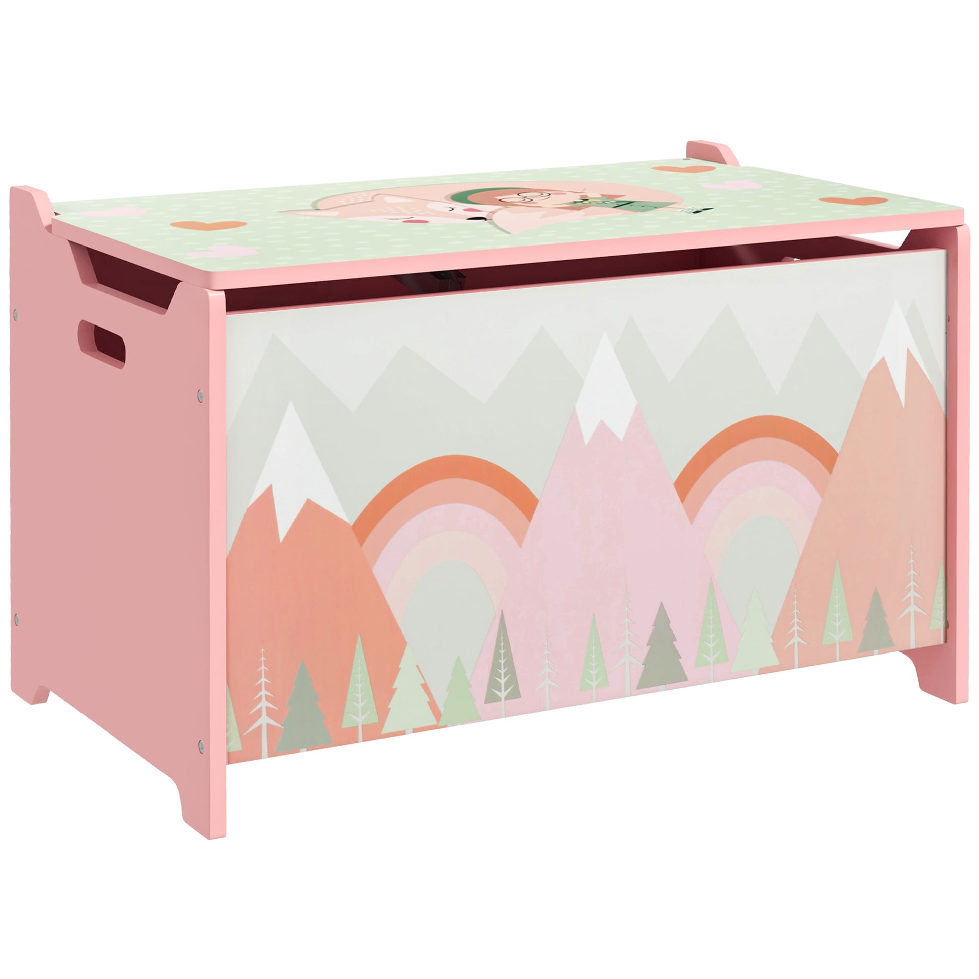 ZONEKIZ Storage Boxes Toy Boxes for Kids 3 to 8 Years Old with 2 Handles and Fox Print Load 20 kg for Books Clothes in Bedroom Living Room Dining Room 60x37x39 cm Pink