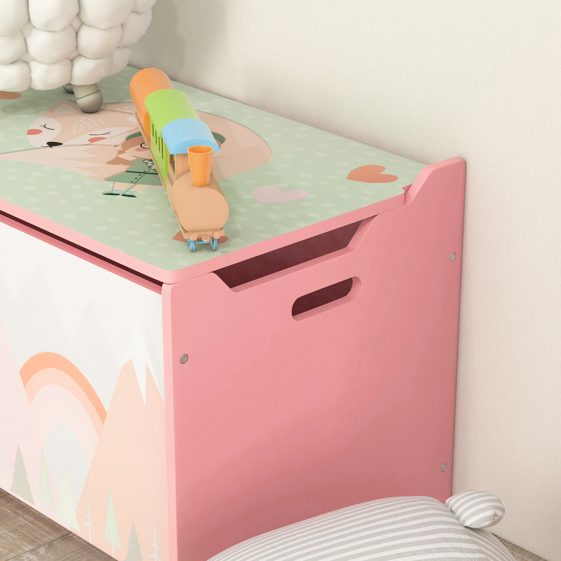 ZONEKIZ Storage Boxes Toy Boxes for Kids 3 to 8 Years Old with 2 Handles and Fox Print Load 20 kg for Books Clothes in Bedroom Living Room Dining Room 60x37x39 cm Pink