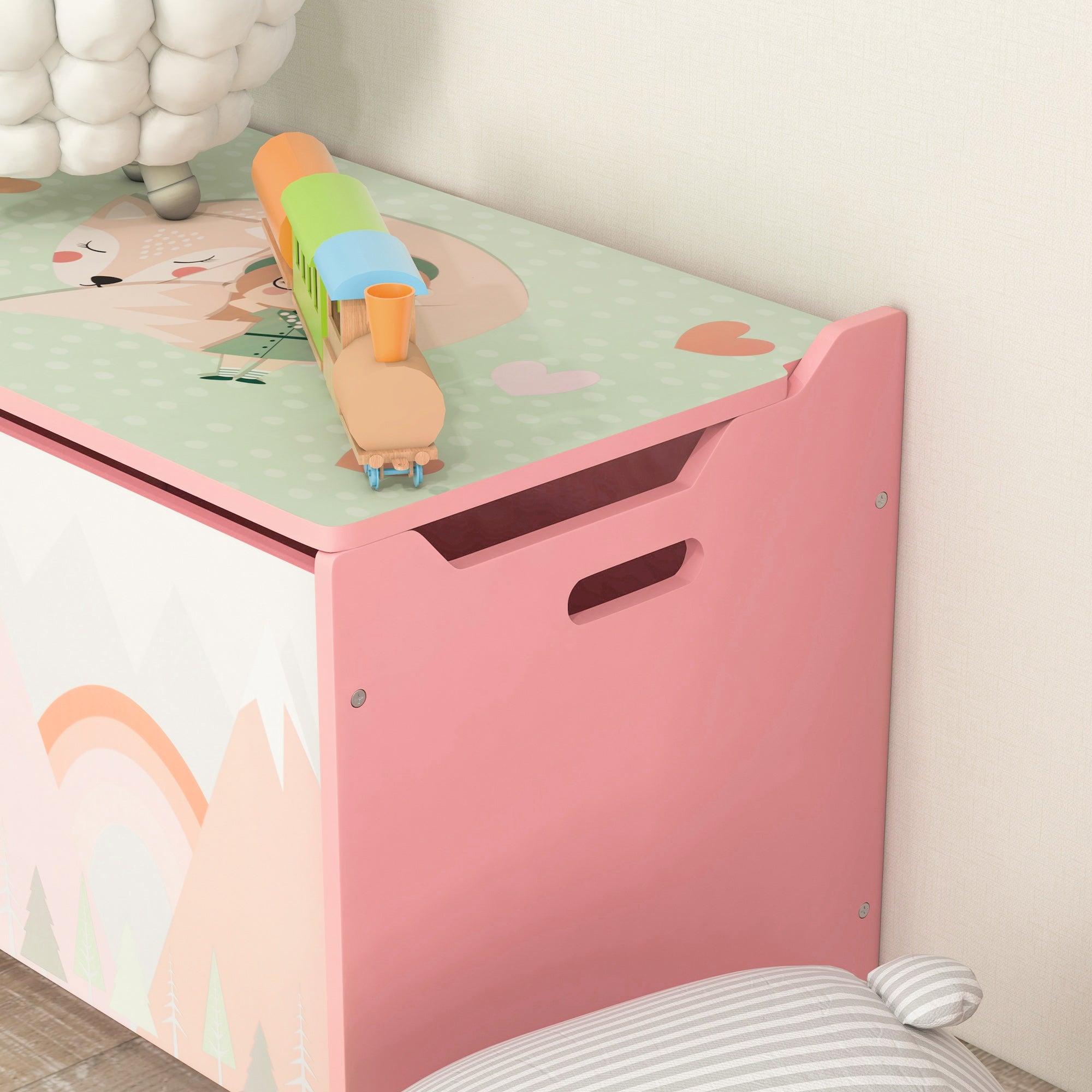 ZONEKIZ Storage Boxes Toy Boxes for Kids 3 to 8 Years Old with 2 Handles and Fox Print Load 20 kg for Books Clothes in Bedroom Living Room Dining Room 60x37x39 cm Pink