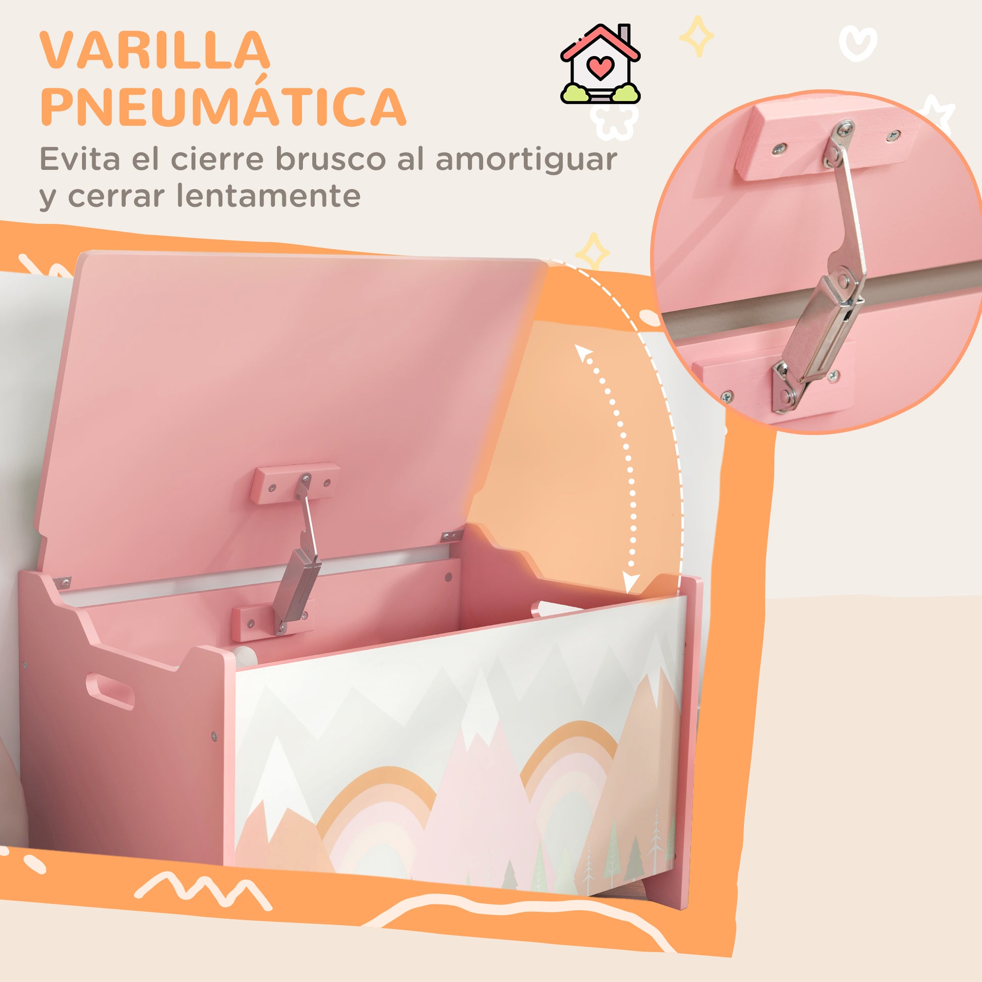 ZONEKIZ Storage Boxes Toy Boxes for Kids 3 to 8 Years Old with 2 Handles and Fox Print Load 20 kg for Books Clothes in Bedroom Living Room Dining Room 60x37x39 cm Pink