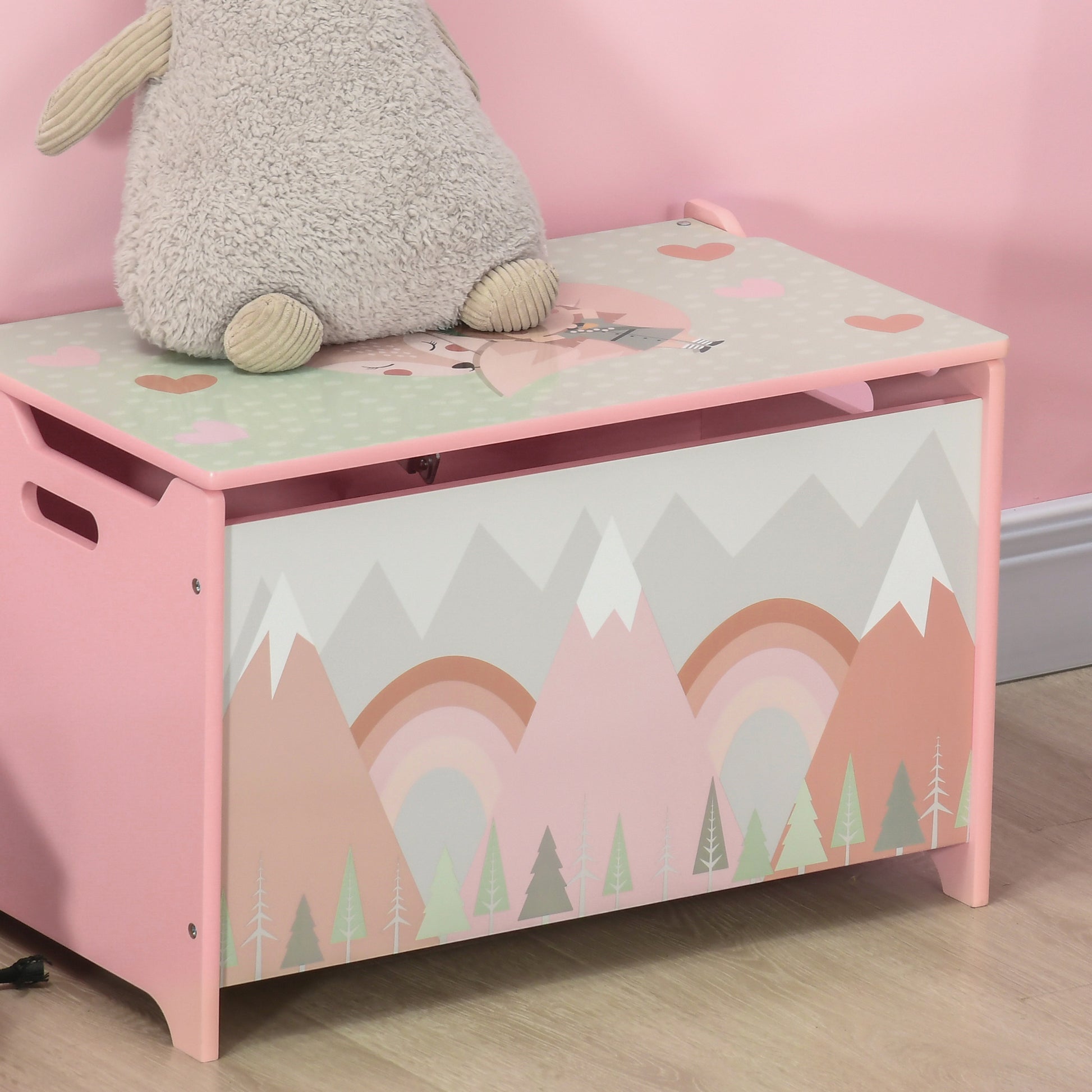 ZONEKIZ Storage Boxes Toy Boxes for Kids 3 to 8 Years Old with 2 Handles and Fox Print Load 20 kg for Books Clothes in Bedroom Living Room Dining Room 60x37x39 cm Pink
