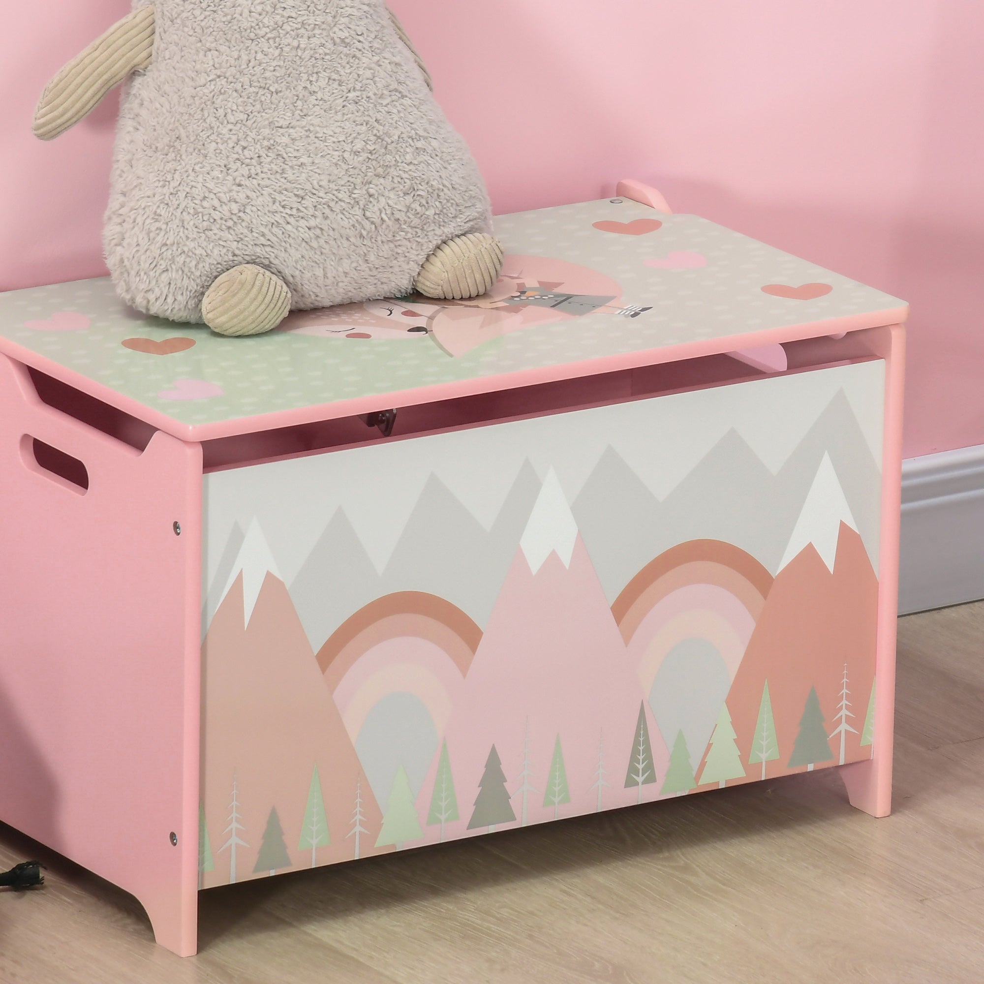 ZONEKIZ Storage Boxes Toy Boxes for Kids 3 to 8 Years Old with 2 Handles and Fox Print Load 20 kg for Books Clothes in Bedroom Living Room Dining Room 60x37x39 cm Pink