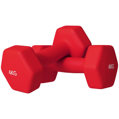 SPORTNOW Set of 2 hexagonal dumbbells with non-slip handle for home workout, 2 x 4 kg, red