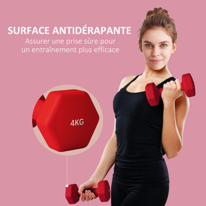 SPORTNOW Set of 2 hexagonal dumbbells with non-slip handle for home workout, 2 x 4 kg, red