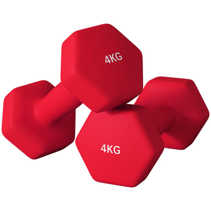 SPORTNOW Set of 2 hexagonal dumbbells with non-slip handle for home workout, 2 x 4 kg, red