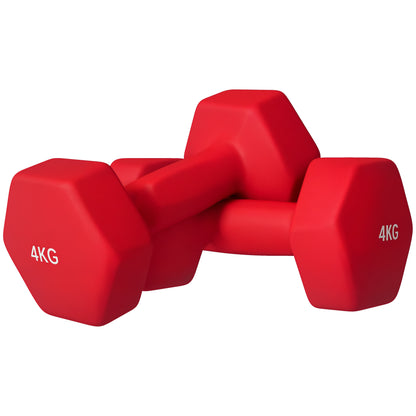 SPORTNOW Set of 2 hexagonal dumbbells with non-slip handle for home workout, 2 x 4 kg, red