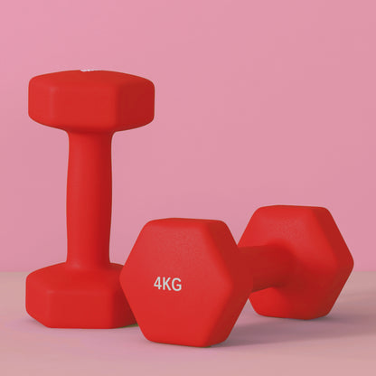 SPORTNOW Set of 2 hexagonal dumbbells with non-slip handle for home workout, 2 x 4 kg, red