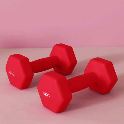 SPORTNOW Set of 2 hexagonal dumbbells with non-slip handle for home workout, 2 x 4 kg, red