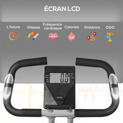 SPORTNOW Foldable Exercise Bike, Quiet Fitness Bike Indoor Bike with 8-Level Magnetic Resistance, Heart Rate Sensor, Adjustable Seat, LCD Display, and Wheels, Gray