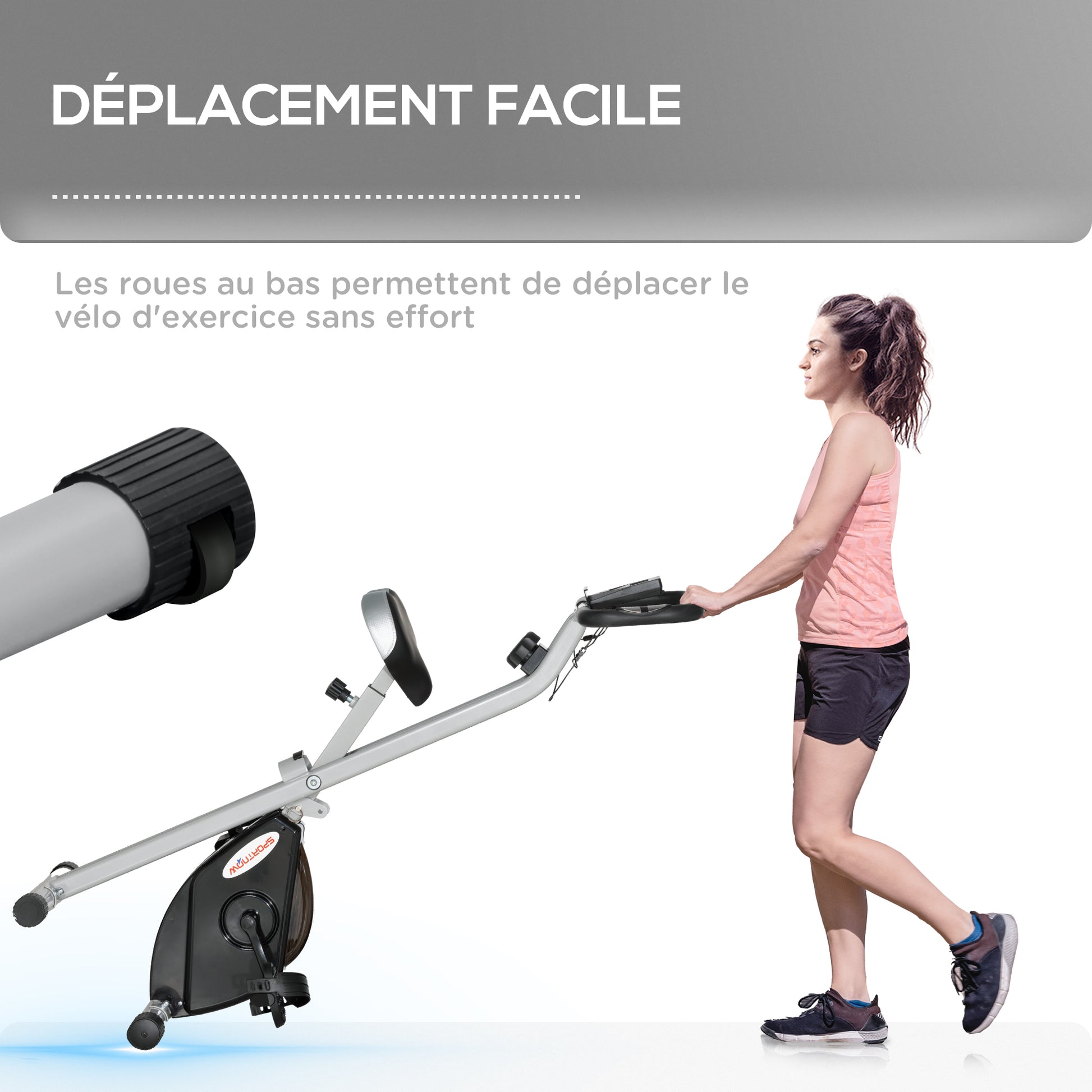 SPORTNOW Foldable Exercise Bike, Quiet Fitness Bike Indoor Bike with 8-Level Magnetic Resistance, Heart Rate Sensor, Adjustable Seat, LCD Display, and Wheels, Gray