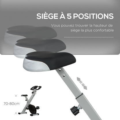 SPORTNOW Foldable Exercise Bike, Quiet Fitness Bike Indoor Bike with 8-Level Magnetic Resistance, Heart Rate Sensor, Adjustable Seat, LCD Display, and Wheels, Gray