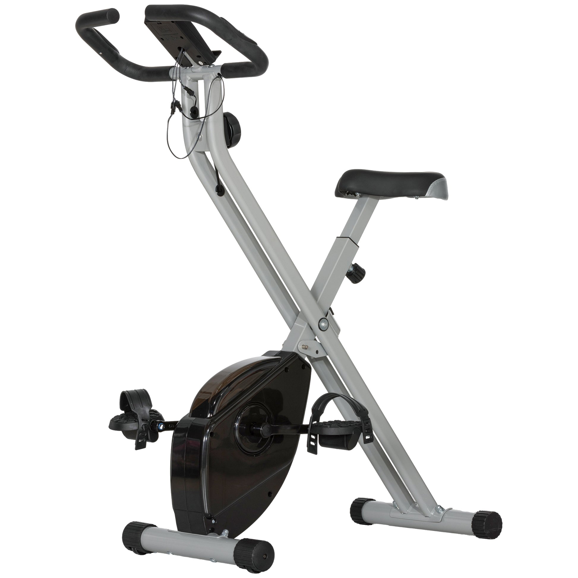 SPORTNOW Foldable Exercise Bike, Quiet Fitness Bike Indoor Bike with 8-Level Magnetic Resistance, Heart Rate Sensor, Adjustable Seat, LCD Display, and Wheels, Gray