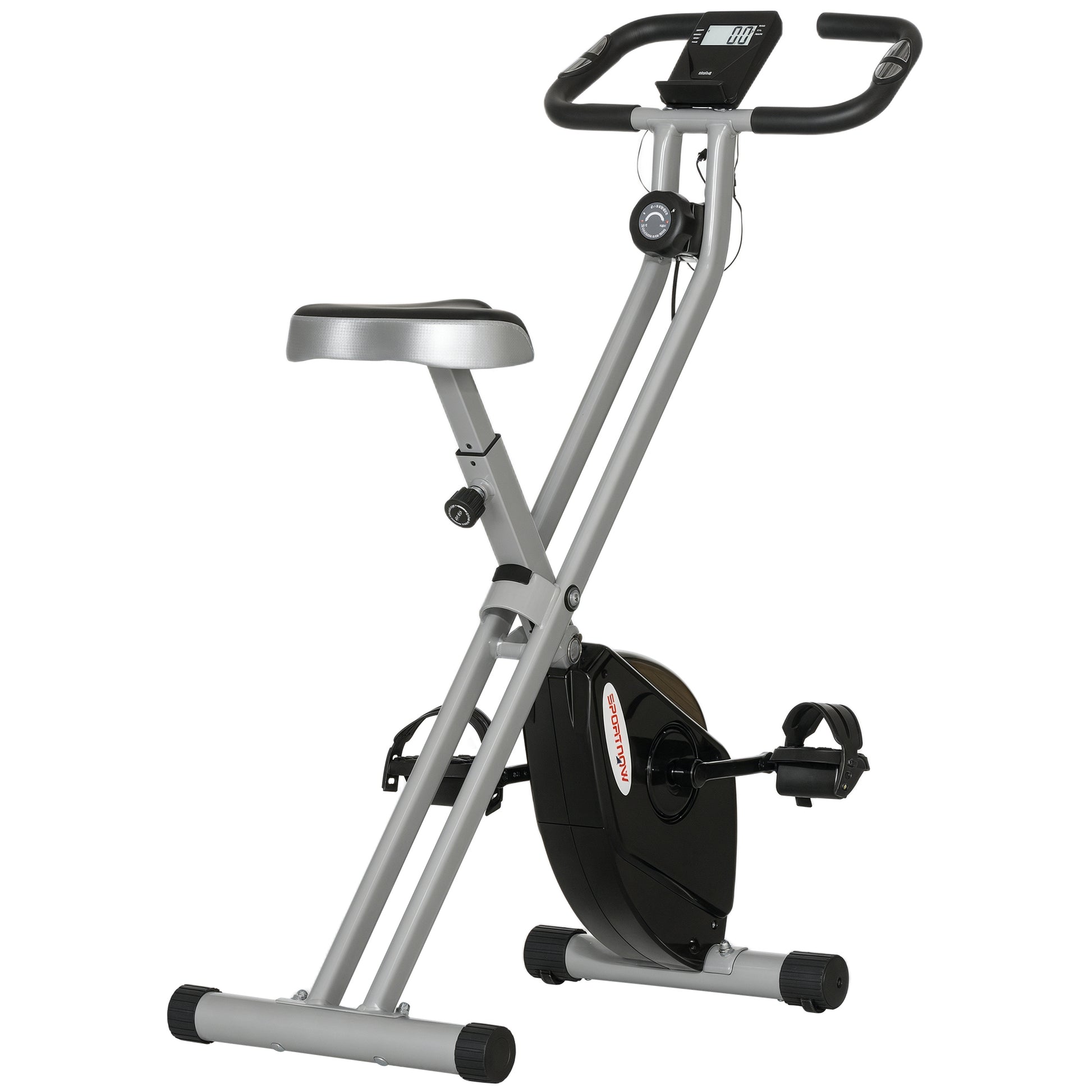 SPORTNOW Foldable Exercise Bike, Quiet Fitness Bike Indoor Bike with 8-Level Magnetic Resistance, Heart Rate Sensor, Adjustable Seat, LCD Display, and Wheels, Gray