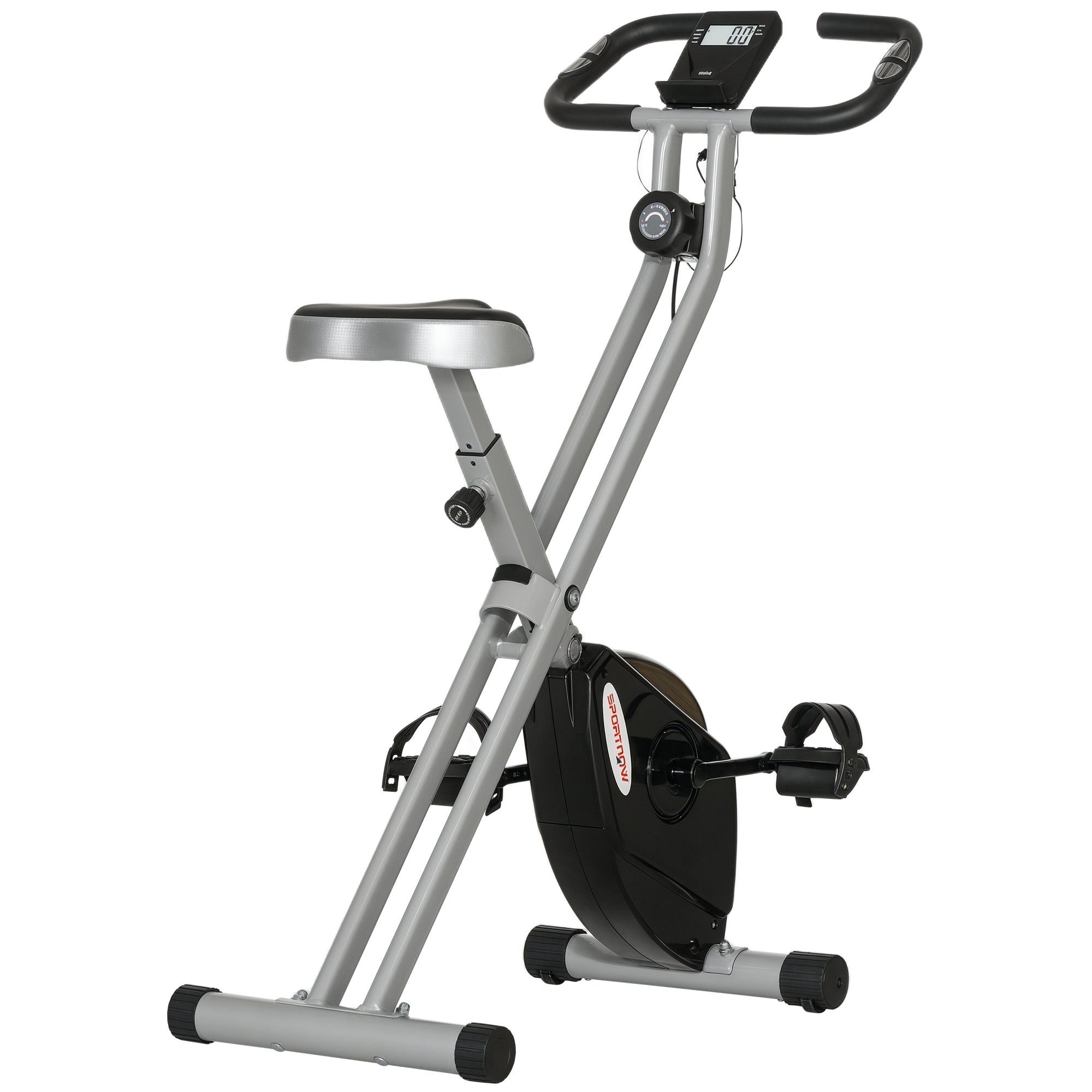 SPORTNOW Foldable Exercise Bike, Quiet Fitness Bike Indoor Bike with 8-Level Magnetic Resistance, Heart Rate Sensor, Adjustable Seat, LCD Display, and Wheels, Gray