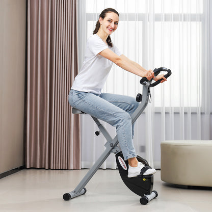 SPORTNOW Foldable Exercise Bike, Quiet Fitness Bike Indoor Bike with 8-Level Magnetic Resistance, Heart Rate Sensor, Adjustable Seat, LCD Display, and Wheels, Gray