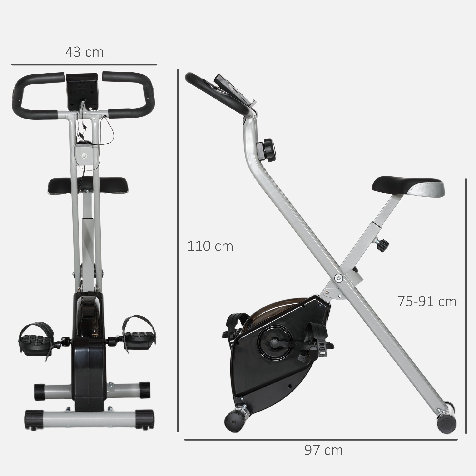 SPORTNOW Foldable Exercise Bike, Quiet Fitness Bike Indoor Bike with 8-Level Magnetic Resistance, Heart Rate Sensor, Adjustable Seat, LCD Display, and Wheels, Gray