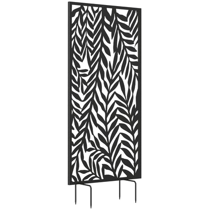 Privacy Screen 25.6 in x 51.2 in, Freestanding & Hanging, Metal Privacy Panel for Staking or Wall Mount, Balcony & Terrace, Black