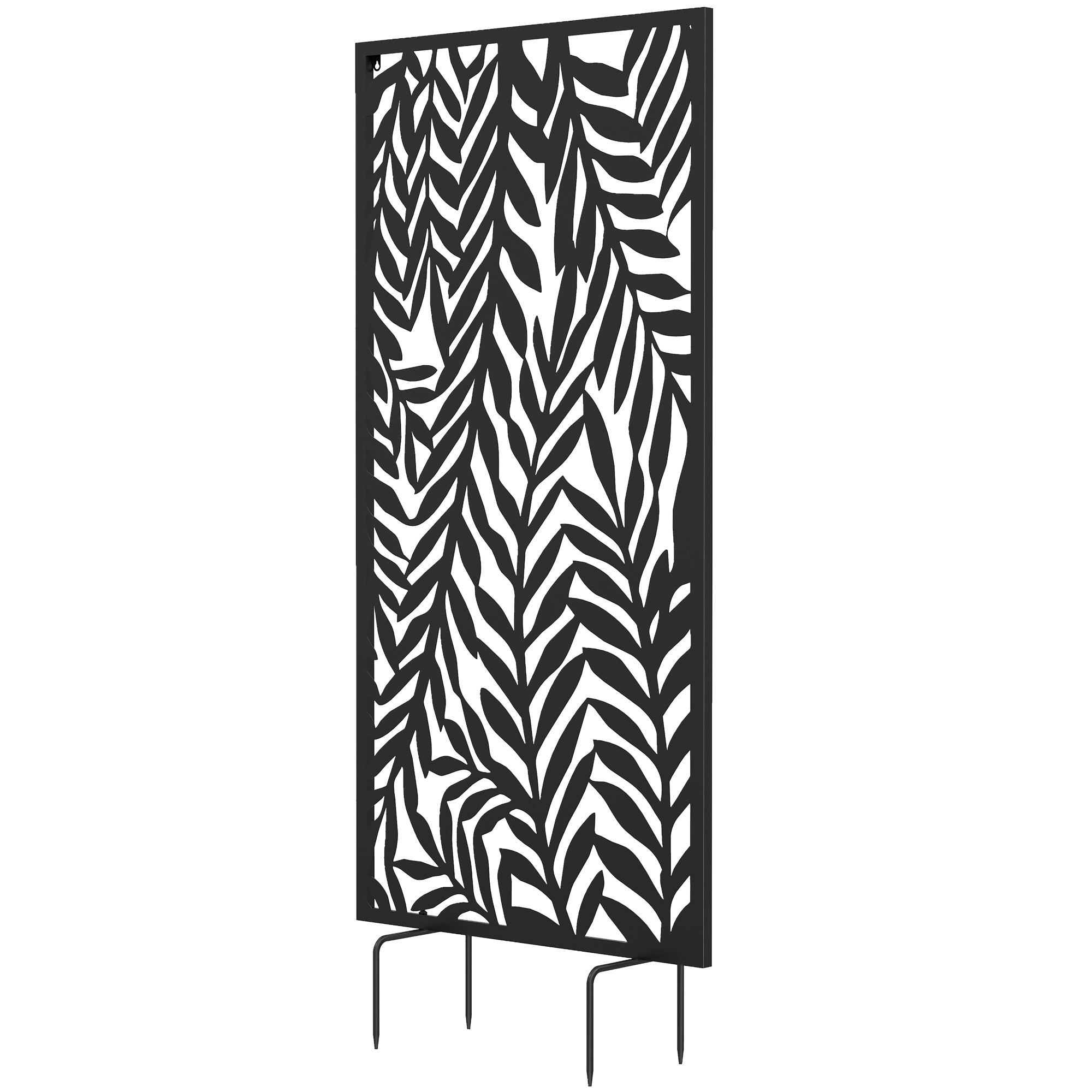 Privacy Screen 25.6 in x 51.2 in, Freestanding & Hanging, Metal Privacy Panel for Staking or Wall Mount, Balcony & Terrace, Black