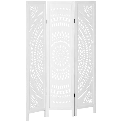 3-Panel Indoor Room Divider, Folding Carved Wooden Separator for Home and Office, 120x170cm, White