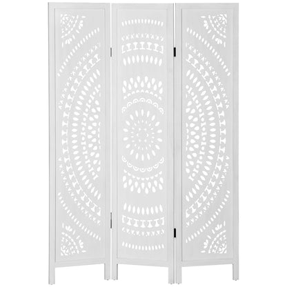 3-Panel Indoor Room Divider, Folding Carved Wooden Separator for Home and Office, 120x170cm, White