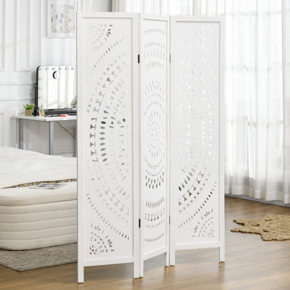 3-Panel Indoor Room Divider, Folding Carved Wooden Separator for Home and Office, 120x170cm, White