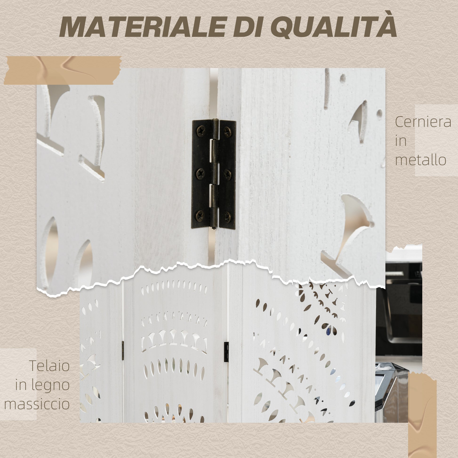 3-Panel Indoor Room Divider, Folding Carved Wooden Separator for Home and Office, 120x170cm, White