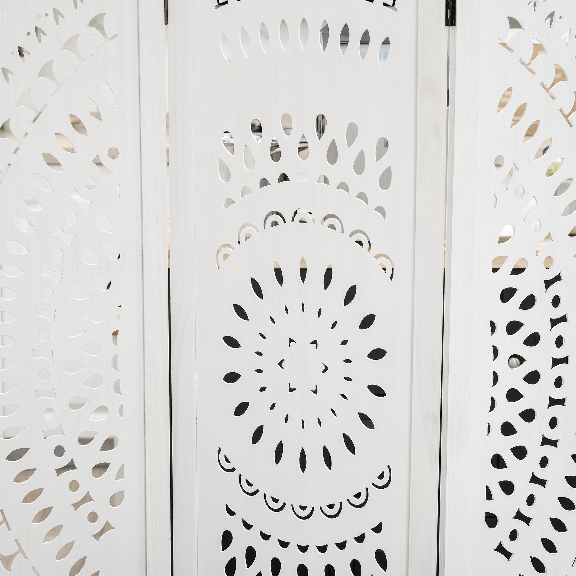 3-Panel Indoor Room Divider, Folding Carved Wooden Separator for Home and Office, 120x170cm, White